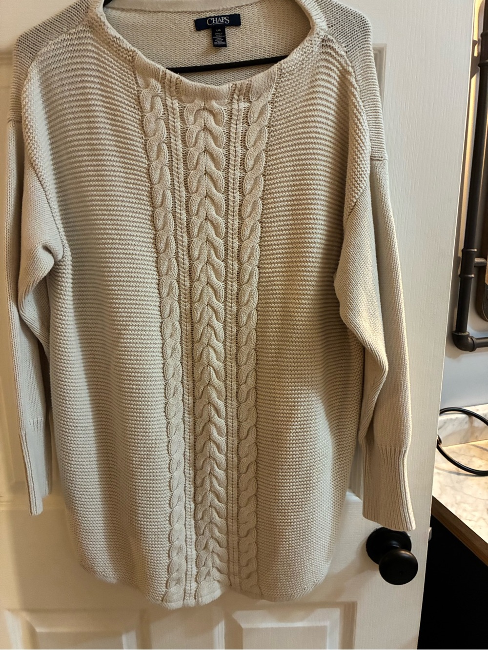 Chaps Cream Cable Knit Sweater Large Chunky Cotton Blend large